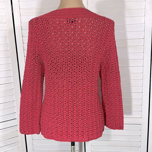 Talbots Sweater Cardigan Medium Y2K Pink Hand Knit Cottagecore - Picture 6 of 8